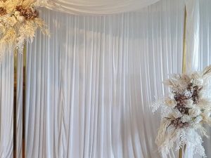 Lux Gold Arbour, White Ice Satin Silk Draping