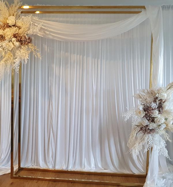 Lux Gold Arbour, White Ice Satin Silk Draping